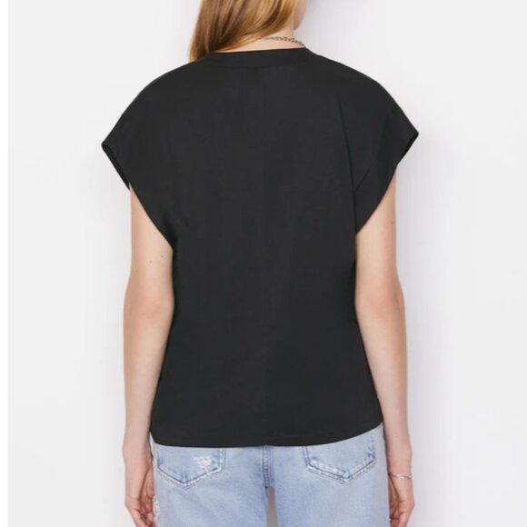 FRAME Le Mid Rise V Neck Tee in Noir (Black) XS 0 NWT - Picture 3 of 9